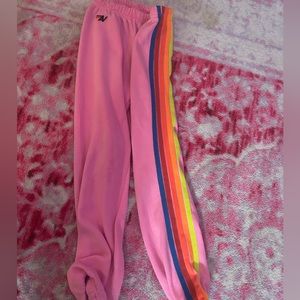 Aviator Nation neon pink 5 stripe sweat pants